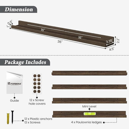 Forbena 36 Inch Long Picture Ledge Shelf, Wooden Floating Shelves - Image 3