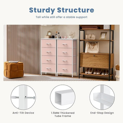 DUMOS Nightstand with 4 Drawers Bedside Table with Removable Fabric Bins Sturdy - Image 5