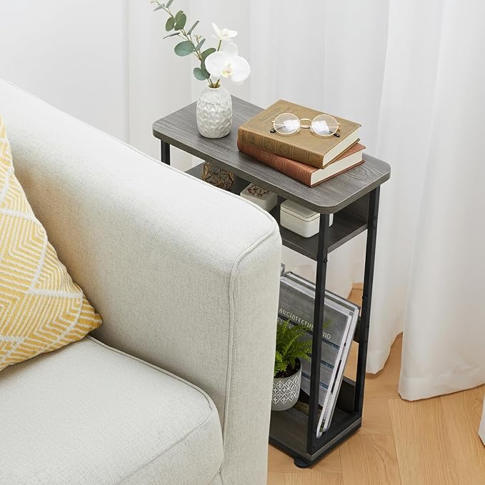Vintage Narrow Side Table with Storage Shelf, 3 Tier Slim End Table Modern Sofa - Image 9