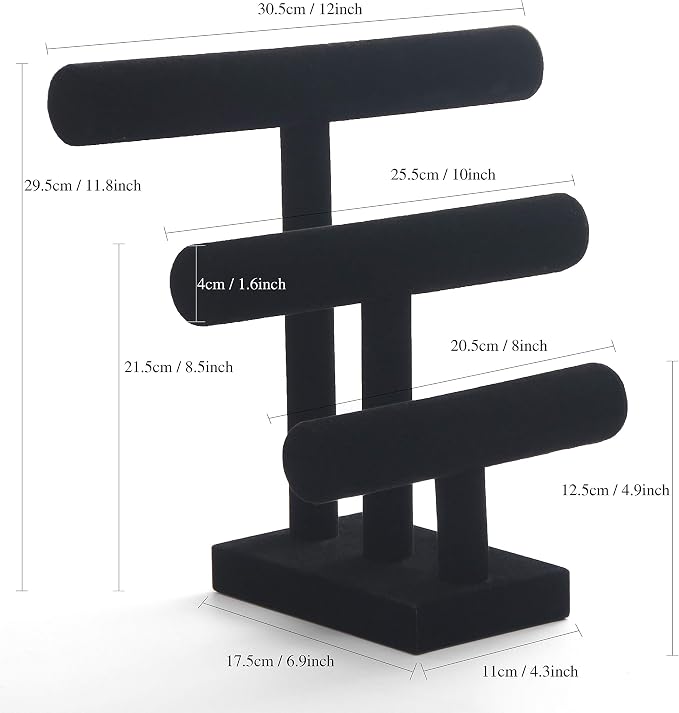 Wuligirl 3 Tier Bracelet Holder T-Bar Jewelry Stand Velvet Jewelry Holder - Image 6