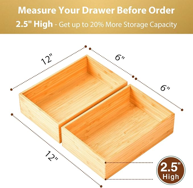Umilife Bamboo Kitchen Utensils Organizer, Extra High Silverware Drawer Holder - Image 2