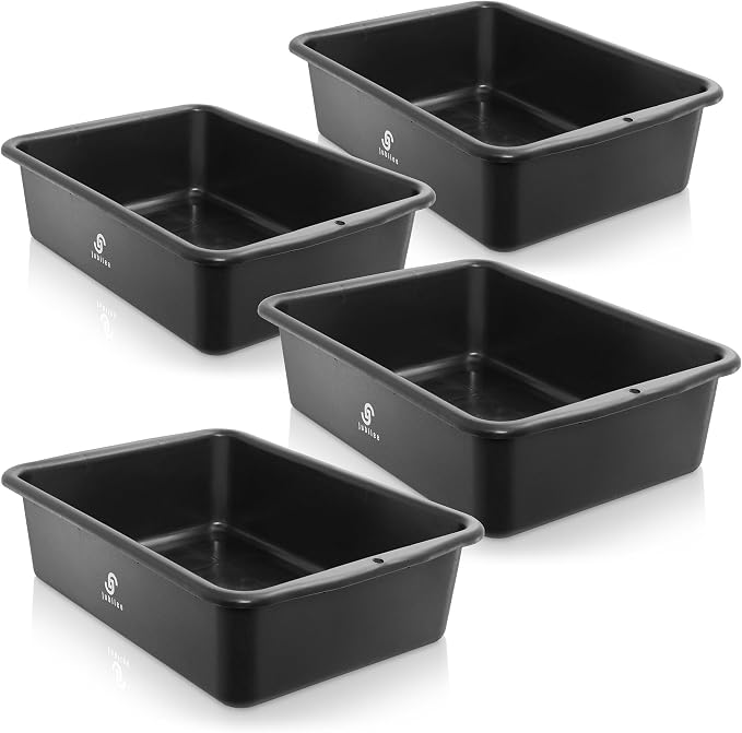 Jubilee 4-Pk Plastic Storage Bin, 20L Black Bus Utility Tub – Heavy Duty - Image 3