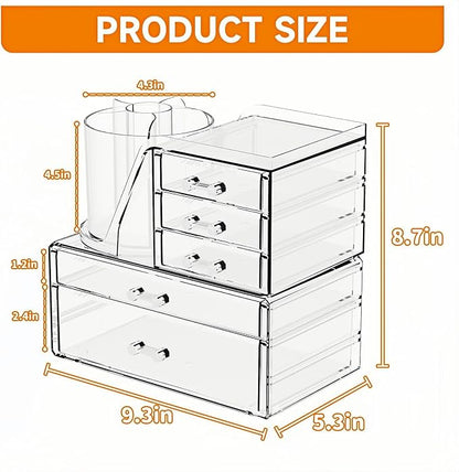 Clear Acrylic Makeup Organizer Countertop 360° Rotating & Removable Storage - Image 3