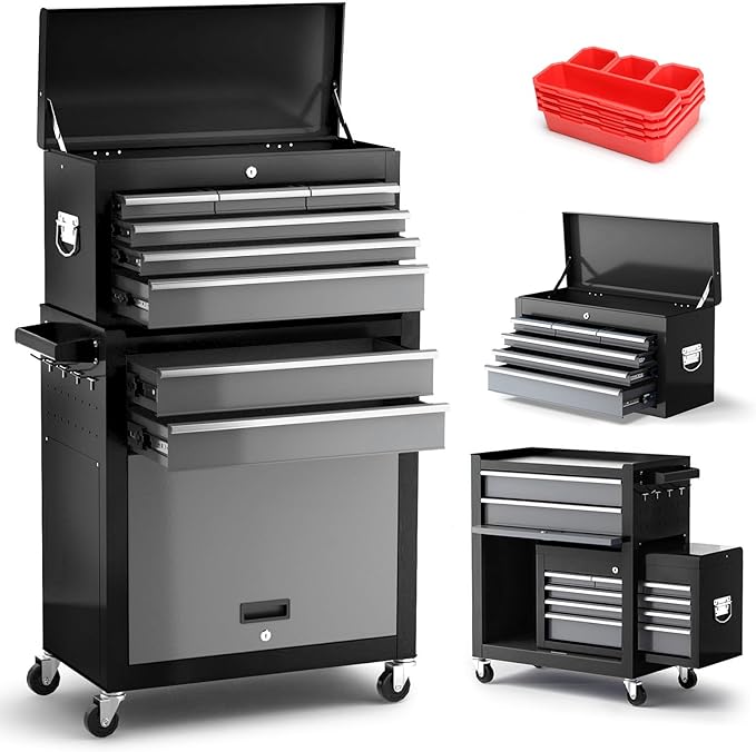 8-Drawer Tool Chest with Wheels, Detachable Top Tool Box, Tool Cabinet with by AIRAJ