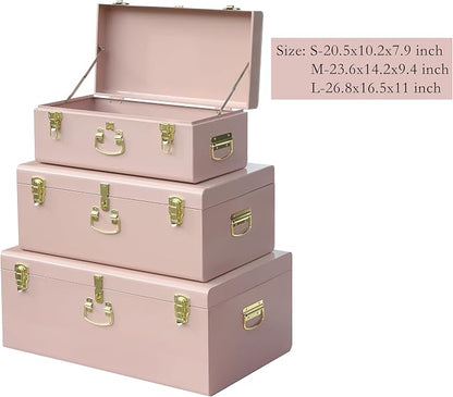 Vixdonos Decorative Box Set of 3 Metal Trunks Chest - Image 2
