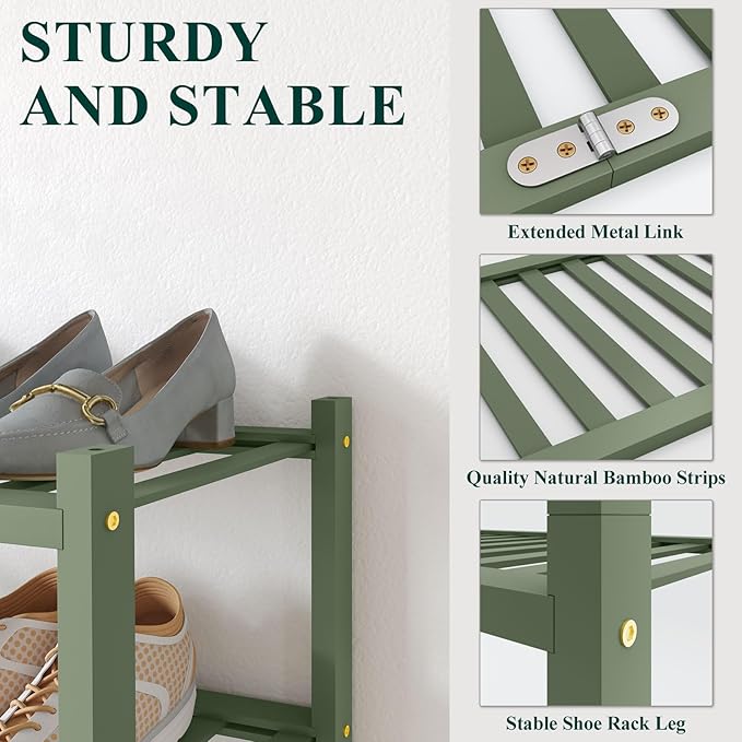 Smiry Bamboo Shoe Rack for Closet, 3 Tier Wooden Stackable Shoe Organizer - Image 3