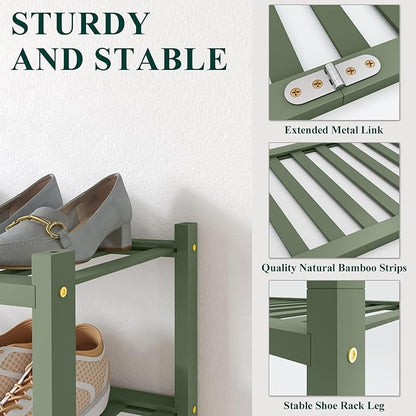 Smiry Bamboo Shoe Rack for Closet, 3 Tier Wooden Stackable Shoe Organizer - Image 3
