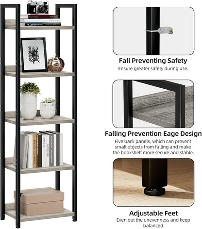 NUMENN Narrow Bookshelf, 5 Tier Freestanding Shelving Unit, Falling Prevention - Image 5
