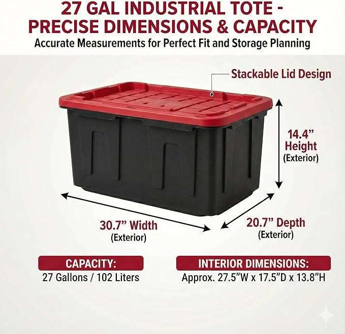 27 Gal Industrial Tote, 4 Pack Plastic Storage Bins - Image 5