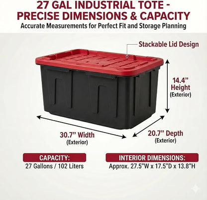 27 Gal Industrial Tote, 4 Pack Plastic Storage Bins - Image 5