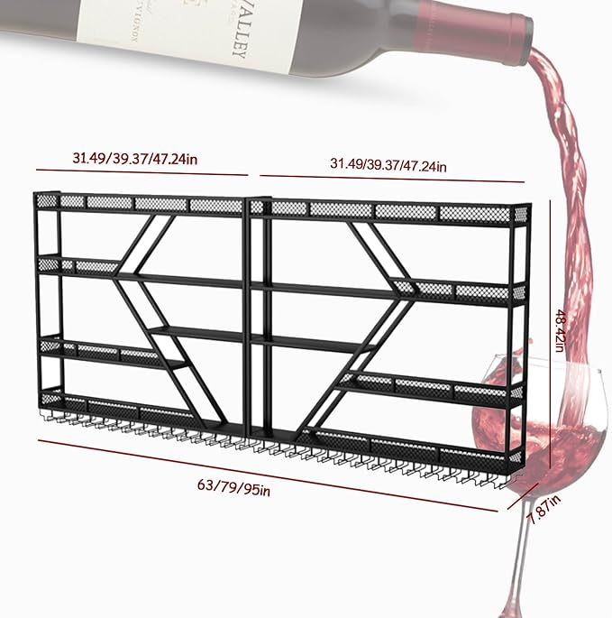 79in Large Wall Mounted Wine Rack 4 Tier Metal Wine Bottle Holder Modern - Image 2