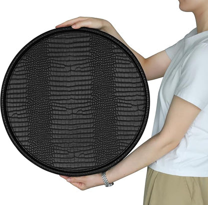 HofferRuffer Round Serving Tray 20'', Elegant Faux Leather Circle Ottoman Table - Image 8