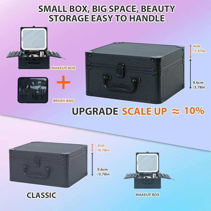 Makeup Organizer Box with Detachable Lighted Mirror, Travel Train Cosmetic Case - Image 4