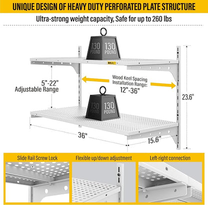 2 Tier 1.3x3ft Garage Shelving Wall Mounted, 15.6x36inch per Shelf Height - Image 3