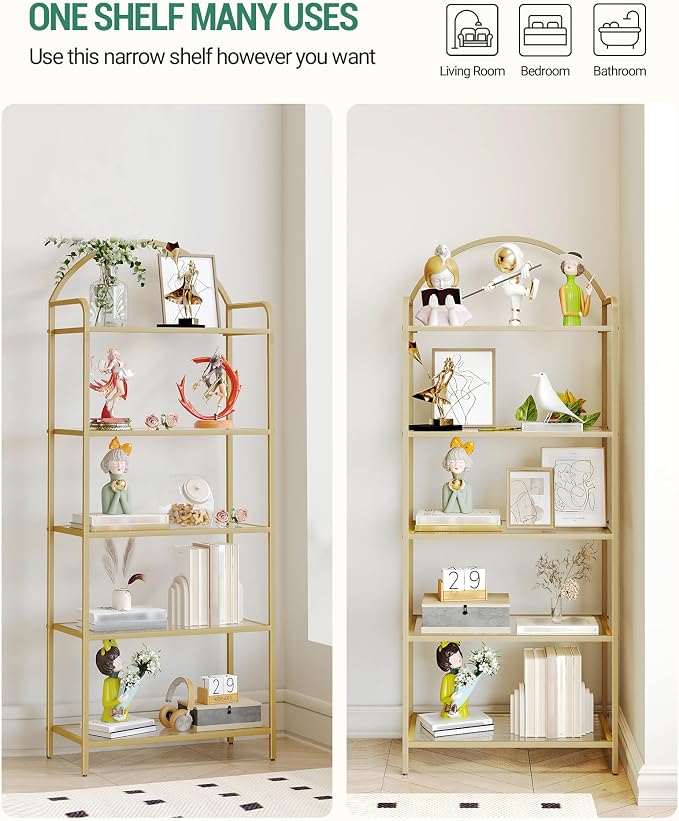 Hzuaneri Bookcase Bookshelf, Tempered Glass Bookshelves | Slim Shelving Unit - Image 5