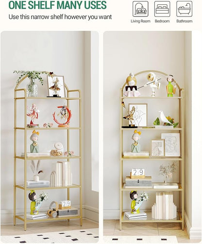 Hzuaneri Bookcase Bookshelf, Tempered Glass Bookshelves | Slim Shelving Unit - Image 5