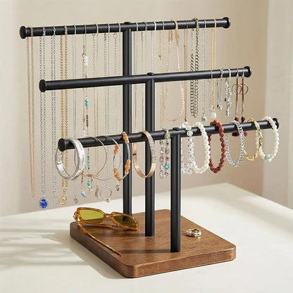 3 Tier Jewelry Holder Organizer, Bracelet Holder Display, Detachable T Bar Wood by OfficeDrawerOrganizer