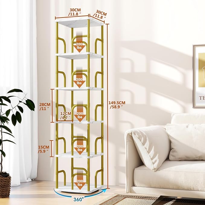 IBUYKE 6 Tier Rotating Bookshelf, Square Bookcases - Image 3