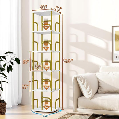 IBUYKE 6 Tier Rotating Bookshelf, Square Bookcases - Image 3