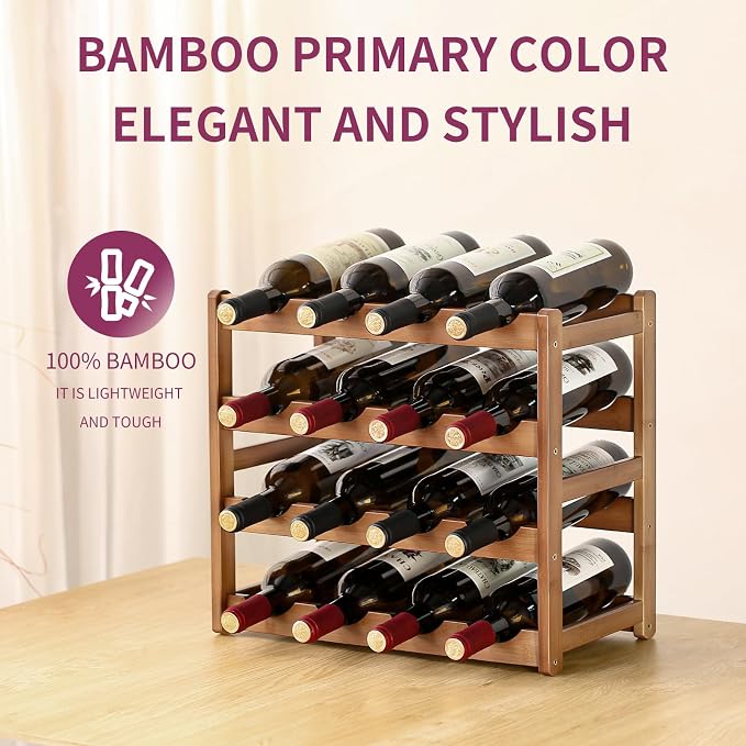 Wine Rack Storage, Bamboo Wine Racks Cabinet Shelf, 4-Tier 16 Bottles - Image 5