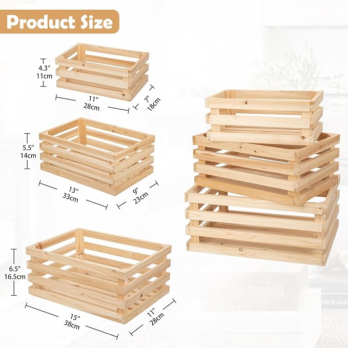 Set of 3 Nesting Wooden Storage Crates - Image 4