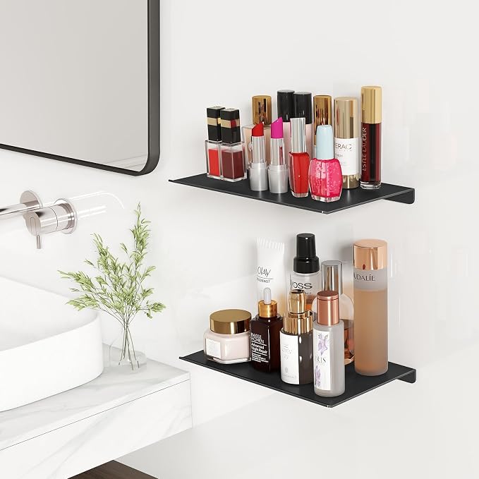 MKO 8" Small Floating Shelves for Wall, Metal Wall Mounted Shelf for Bathroom - Image 9