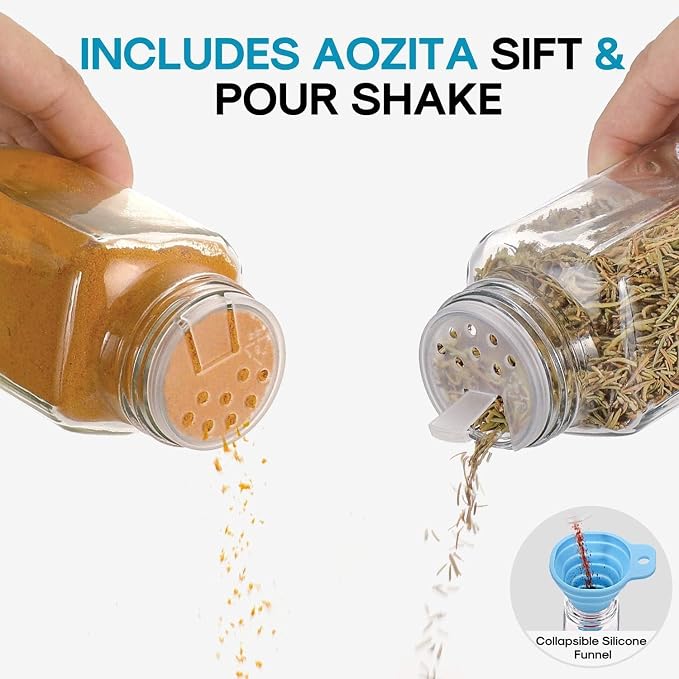 AOZITA 14 Pcs Glass Spice Jars - 4oz Empty Square Spice Bottles and Spice - Image 4