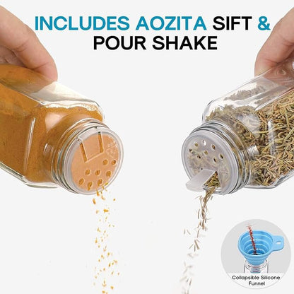 AOZITA 14 Pcs Glass Spice Jars - 4oz Empty Square Spice Bottles and Spice - Image 4