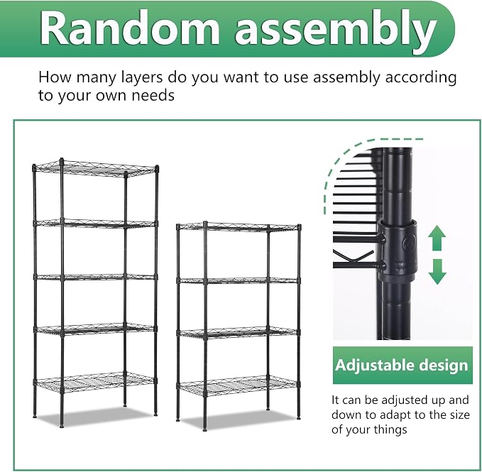 BestOffice | 5-Tier Wire Shelf | 22" x 12" x 48" | Black | Storage Shelves - Image 6