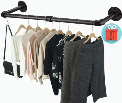 Clothes Rack Wall Mount with 3 Hooks, Industrial Pipe Clothes Rod, Heavy Duty by Crehomfy