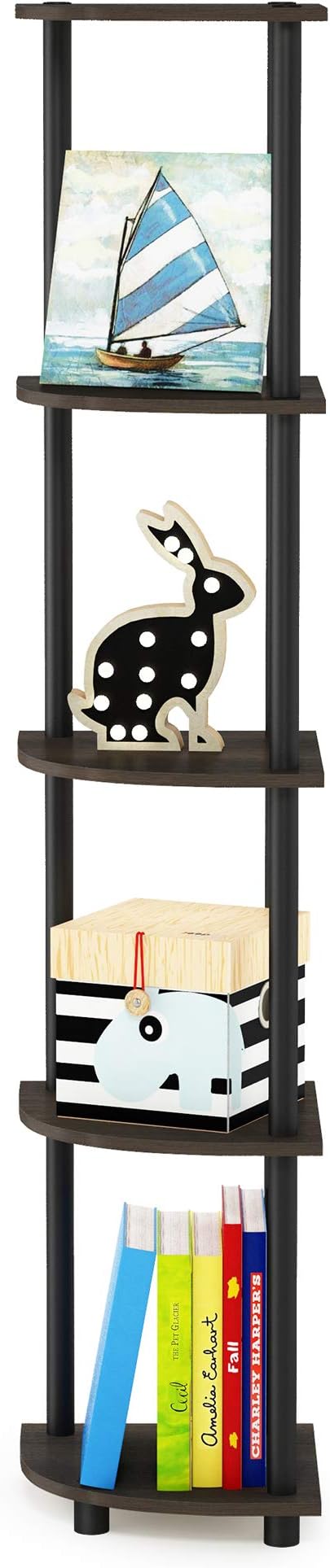Furinno TURN-N-TUBE Corner Shelf, 5-Tier Corner Bookshelf, Open Storage Shelves - Image 9