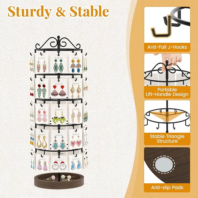 EsLuker.ly Earring Holder Organizer Rotating Display Tree Stand, Adjustable - Image 5