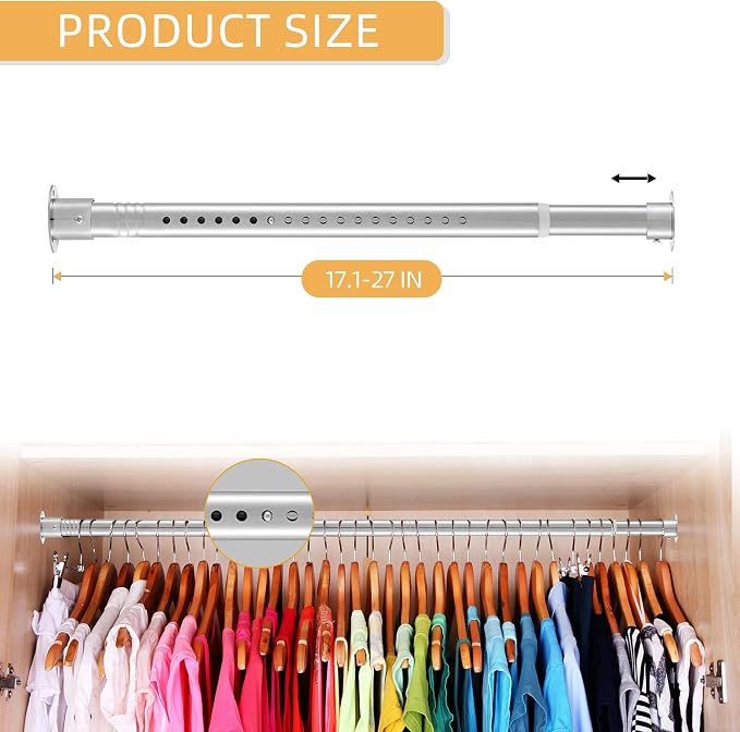 1.3 Inch Diameter Closet Rods for Hanging Clothes 17-28 Inch Adjustable - Image 6