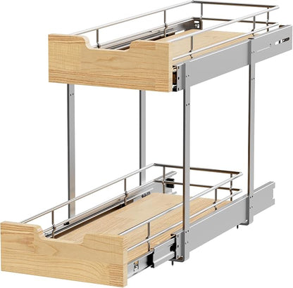 Pull Out Cabinet Organizer, Heavy-Duty Slide Out Shelf, Wood and Wire Basket - Image 7