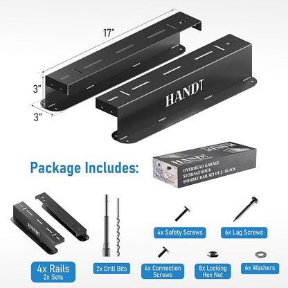 HANDT Overhead Garage Storage Rack, Connectable Heavy Duty Metal Ceiling Rails - Image 4