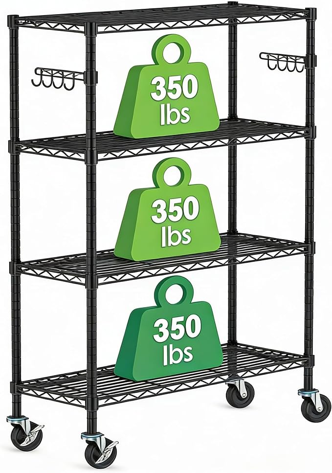 4 Tier Wire Metal Shelving Rack Garage Storage Rolling Shelves by CursorTech