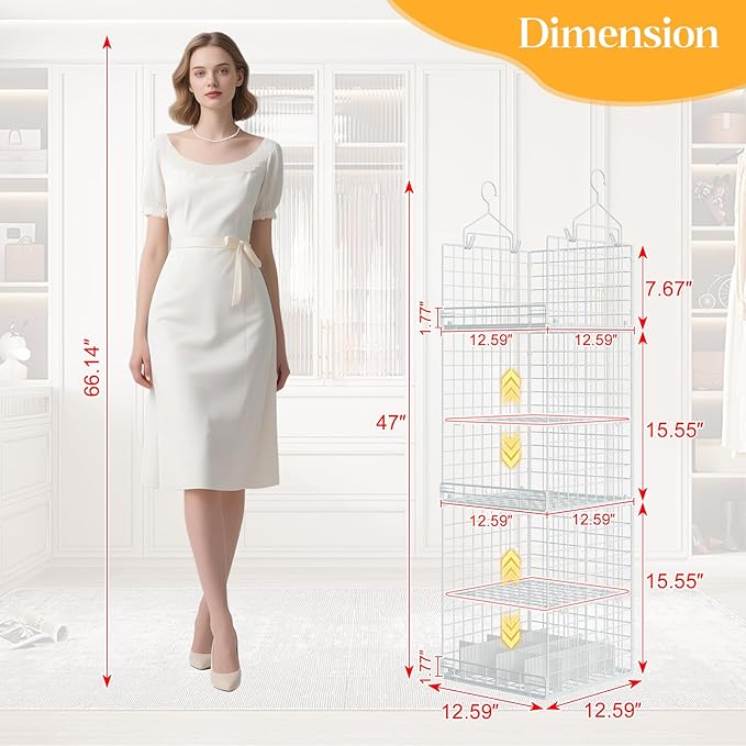Yuyetuyo 5 Tier Hanging Closet Organizer Separable Hanging Closet Shelves - Image 3