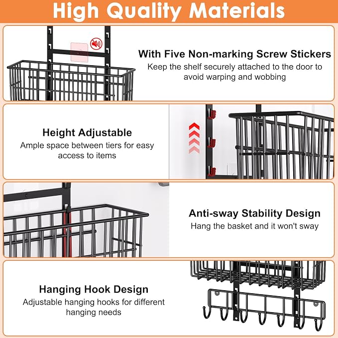 Hongtamoya Adjustable Over the Door Organizer, Metal Hanging Door Organizer - Image 4