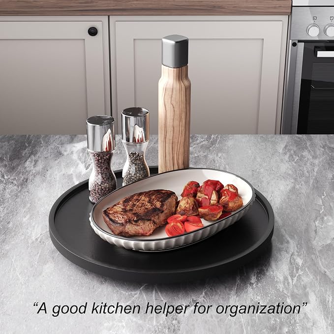 Lazy Susan Organizer for Kitchen, Bamboo Turntable for Cabinet, Large（Black） - Image 4