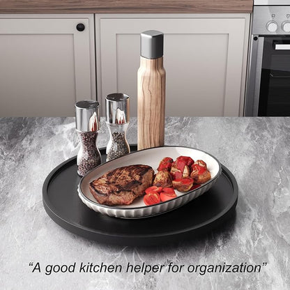 Lazy Susan Organizer for Kitchen, Bamboo Turntable for Cabinet, Large（Black） - Image 4