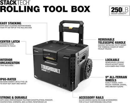 ToughBuilt Portable 2-in-1 Rolling Tool Box, Wheels & Stackable Design - Image 2