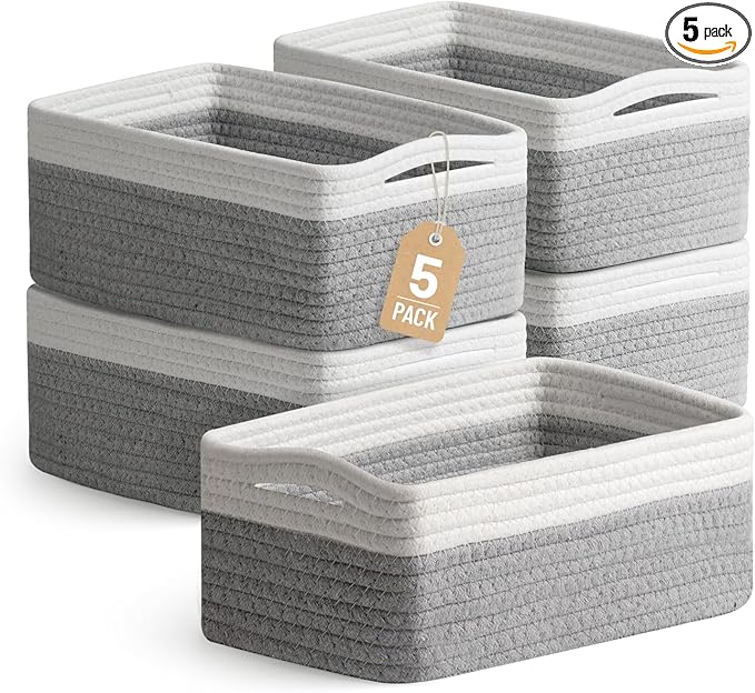 5 Pack Small Woven Storage Baskets by YILOBI