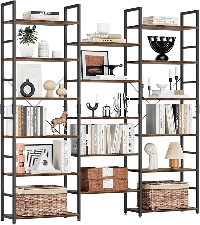 NUMENN Triple Column 6 Tier Bookshelf, Bookcase - Image 3