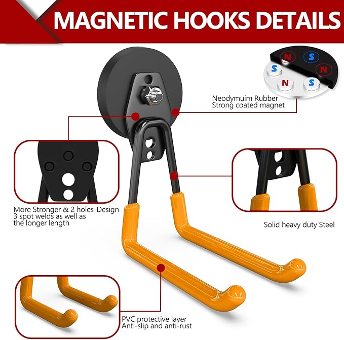 3-H Heavy Duty Magnet Garage Hooks 4 Pack, Extra Large Strong Magnetic Hooks - Image 5