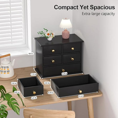 Oak Desk Organizer with Drawers, Durable Wooden Desktop Storage Box | 5 Drawer - Image 2