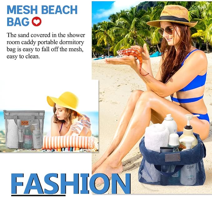 3 Pcs Portable Mesh Shower Caddy Tote, Quick Dry Tote Bag Mesh Beach Bags - Image 5