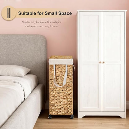 Rolling Laundry Hamper with Lid and Wheels, Slim Laundry Basket with Removable - Image 5