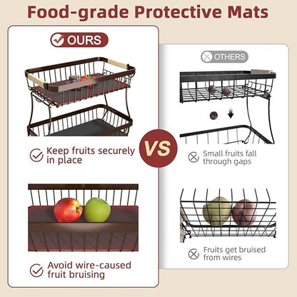 2-Tier Fruit Basket with Banana Hangers, Detachable Metal Bowl - Image 5