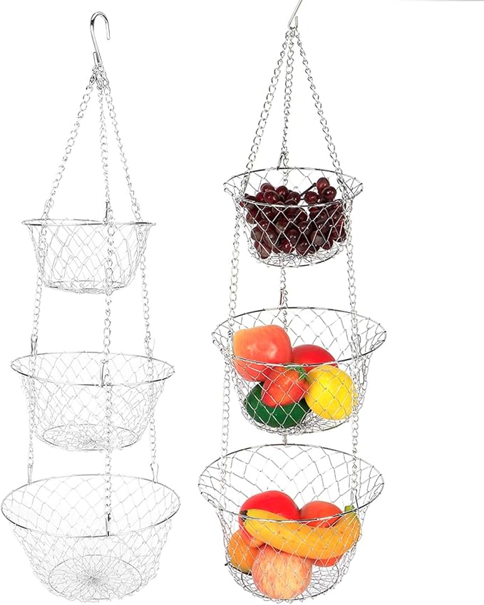 3‑tier Hanging Basket, Hanging Fruit and Vegetable Basket, Heavy Duty Wire - Image 8