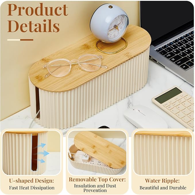 Marsui 2 Pcs Beige Cable Management Organizer Box - Image 3